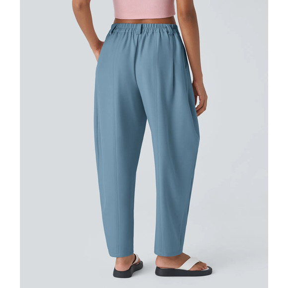 Halara Mid Rise Pocket Barrel Leg Work Pants Casual Pleated Pull On Light Blue S - Picture 2 of 7